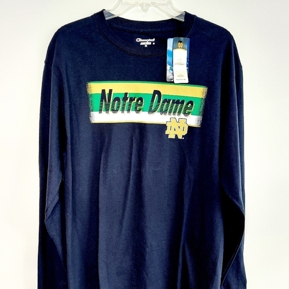 University of Notre Dame Long Sleeve Champion T-Shirt Medium Logo Navy NEW NWT - Picture 4 of 12